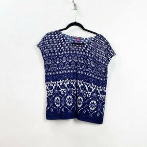 2/$30 Vince Camuto Large Womens Blue White Boho Print Blouse Top